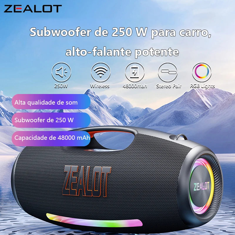 ZEALOT-S89: 250W Wireless Sound Box, 48000mAh Battery, Bright RGB, Spatter Resistant, Handle and Dual Connection