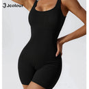 Women's Yoga Jumpsuit Fit, Open Back and Fit Waist Gym Outfit Short Sleeveless Gym Jumpsuit