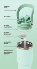 Tyeso Large-Capacity Thermoses Handle Vacuum Cup Dual-Drink Coffee Mug Stainless Steel Ice Cup Car Bottle Hot Cold Retention