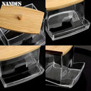 Acrylic Storage Box Bathroom Jar Makeup Organizer Cotton Round Pad Holder Cotton Holder Dispenser with Bamboo Lid Clear Plastic