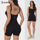 Women's Yoga Jumpsuit Fit, Open Back and Fit Waist Gym Outfit Short Sleeveless Gym Jumpsuit