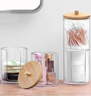 Acrylic Storage Box Bathroom Jar Makeup Organizer Cotton Round Pad Holder Cotton Holder Dispenser with Bamboo Lid Clear Plastic