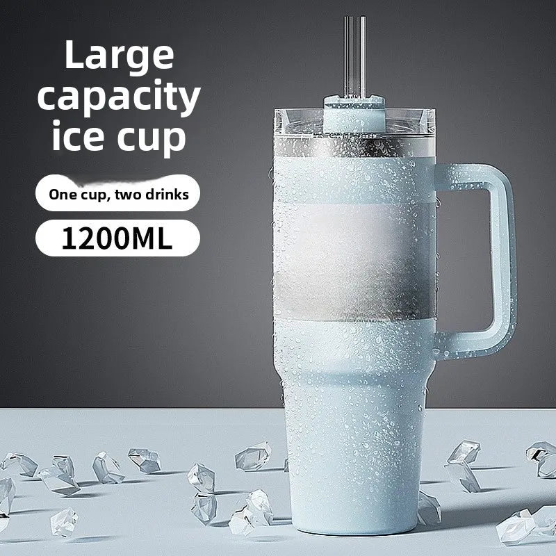 1200ML Metal Vacuum Insulated Cup Stainless Steel Portable Water Cup Refrigerated Vacuum Insulated Straw Leak-proof Lid