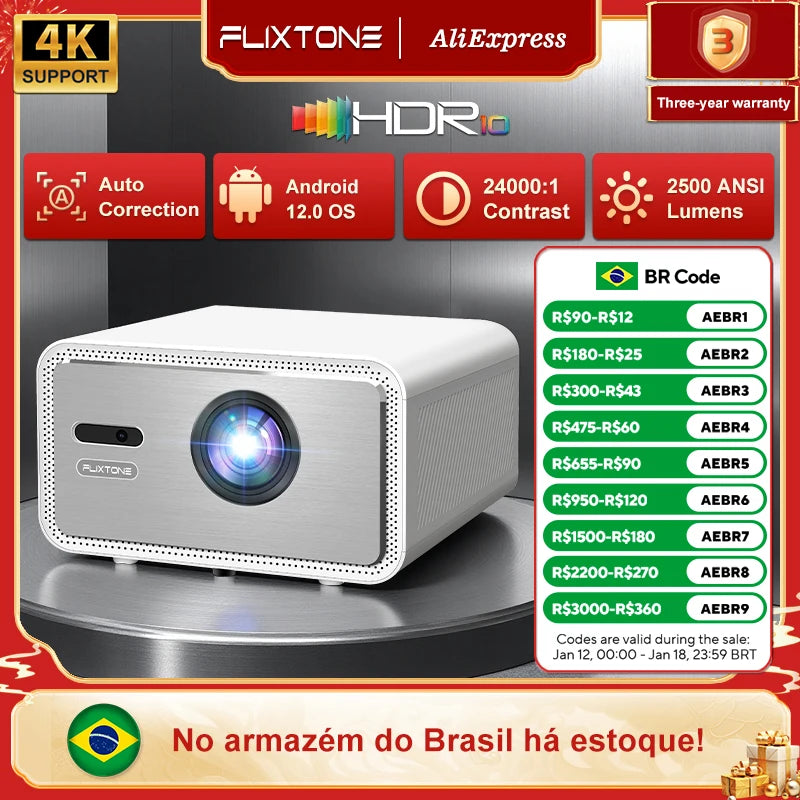 Flixtone D9W Mini 2500 ANSI Full HD 1080P Projector 4K Portable Beam Projectors for Movies Home Theater WiFi Android Game Beamer