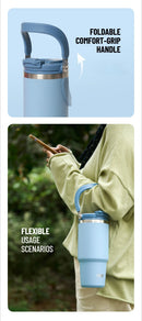 Tyeso Large-Capacity Thermoses Handle Vacuum Cup Dual-Drink Coffee Mug Stainless Steel Ice Cup Car Bottle Hot Cold Retention