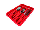 24 Pieces Stainless Steel Cutlery Set and Plastic Cable With Red Drawer Organizer